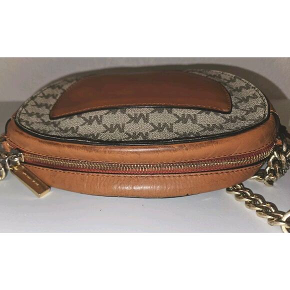 Michael Kors Ginny Small Oval Monogrammed Crossbody Bag Brown - Picture 10 of 13